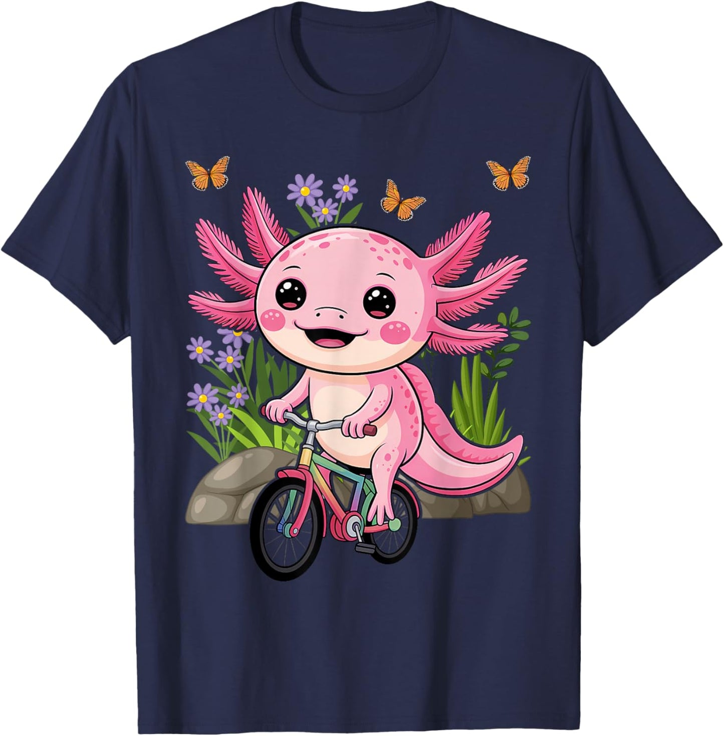 Axolotl Lover Kids Bicycle Riding Bike T-Shirt - T-Shirt | Navy