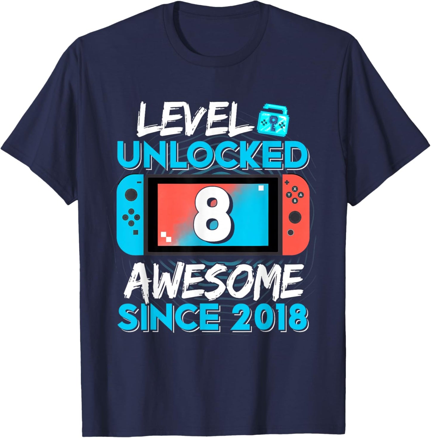 Level 8 Unlocked Awesome Since 2018 8th Birthday Gifts Boys T-Shirt - T-Shirt | Navy
