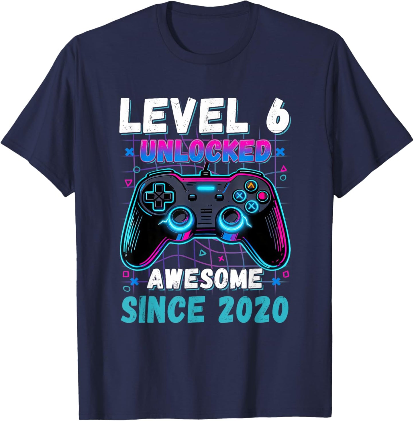 Level 6 Unlocked Awesome Since 2020 Six 6th Birthday-Boy Kid T-Shirt - T-Shirt | Navy