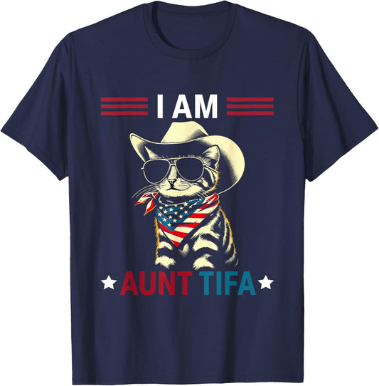 I Am Aunt Tifa Cat American T-Shirt - T-Shirt | Navy