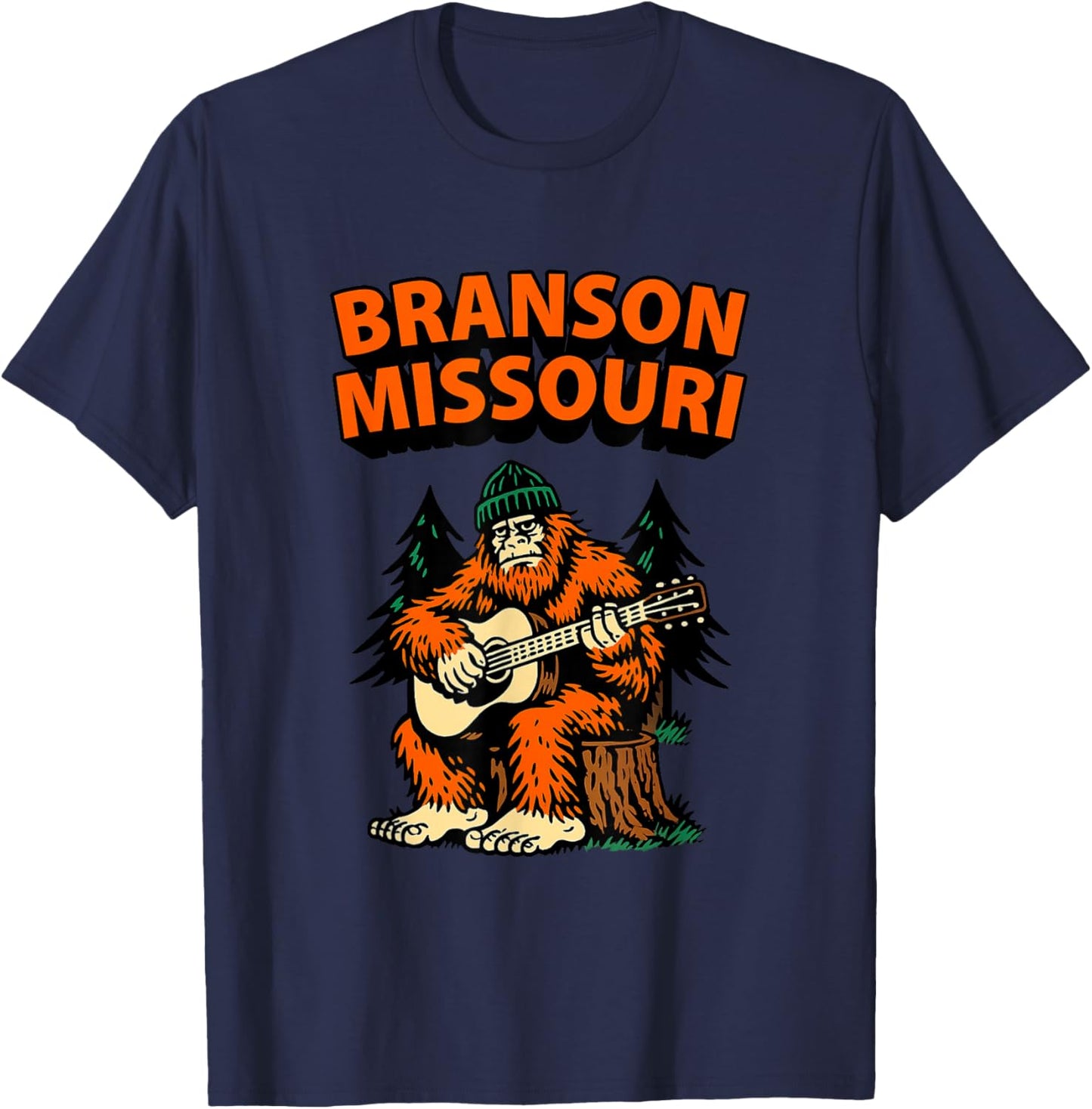 Bigfoot Playing Guitar in The Wood Branson Missouri Souvenir T-Shirt - T-Shirt | Navy