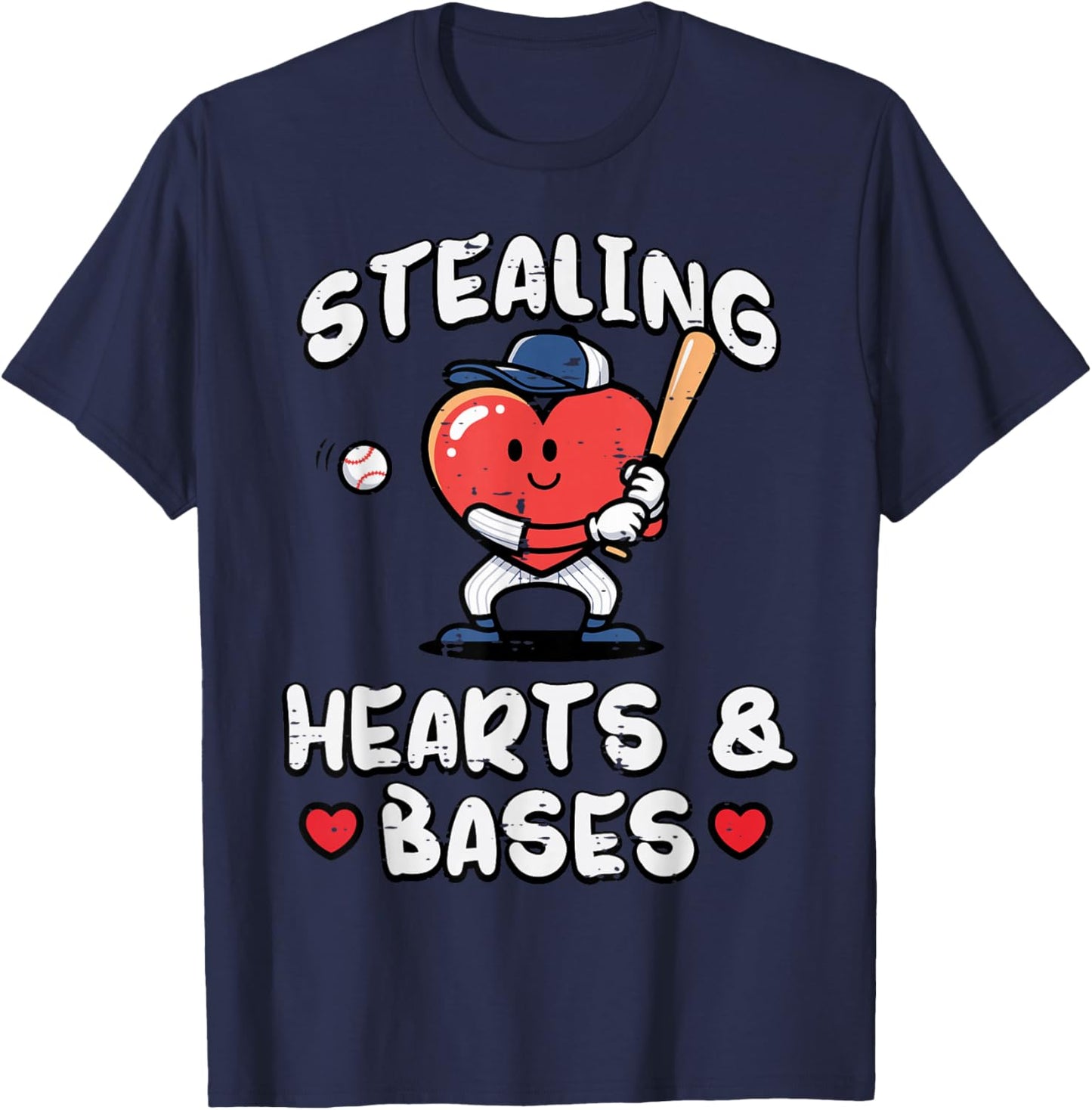 Valentines Day Baseball Stealing Hearts Bases Boys Kids Men T-Shirt - T-Shirt | Navy