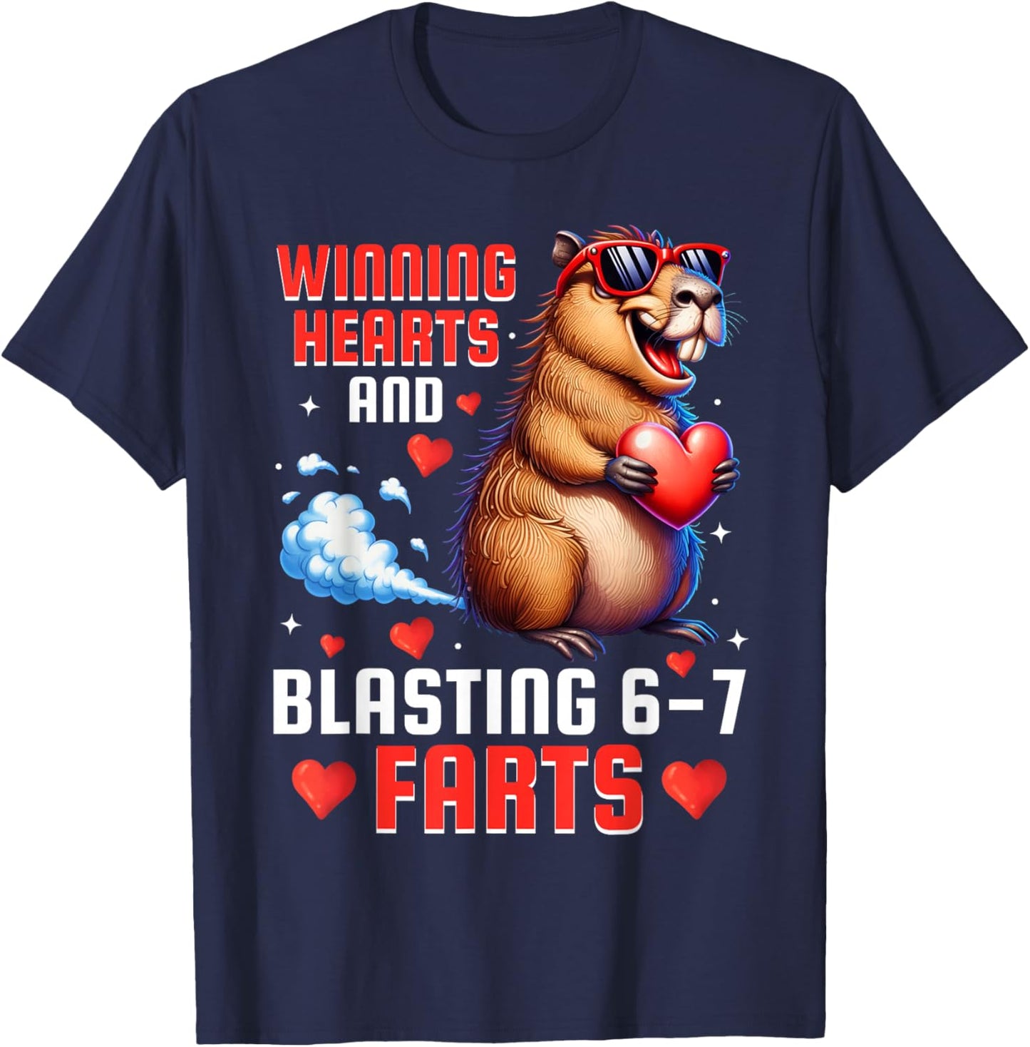 Winning Hearts 67 Meme Capybara Kids Boys Valentine's Day T-Shirt - T-Shirt | Navy