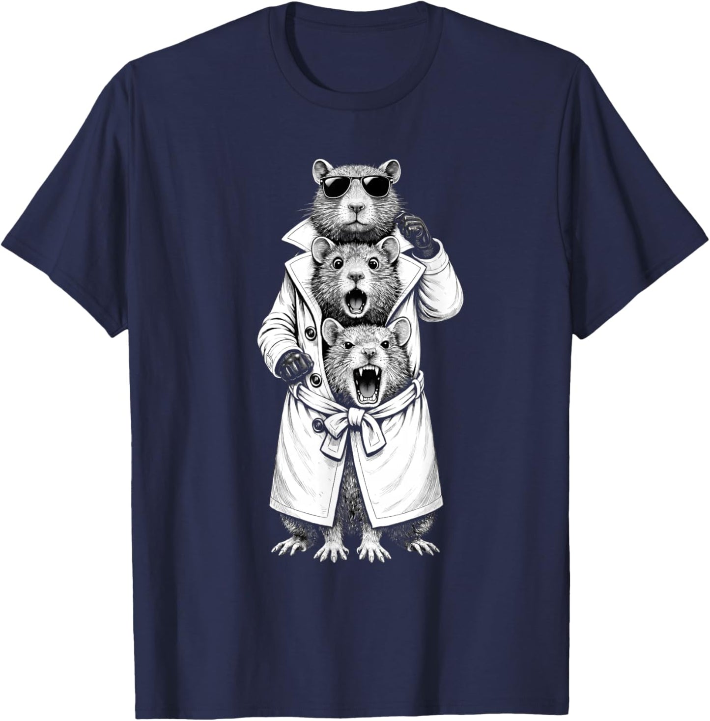 Funny Rats in Trench Coat Chaotic Feral Relatable Meme Cute T-Shirt - T-Shirt | Navy