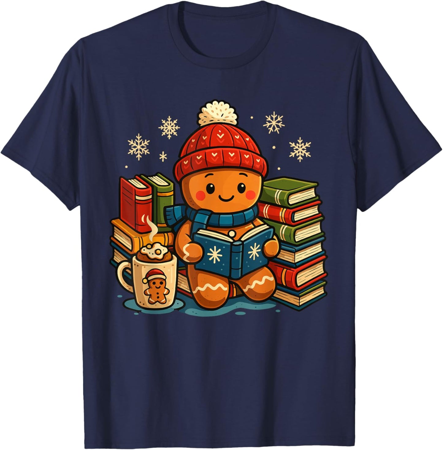 Reading Gingerbread Teacher Shirt, Cute Bookish Christmas T-Shirt - T-Shirt | Navy