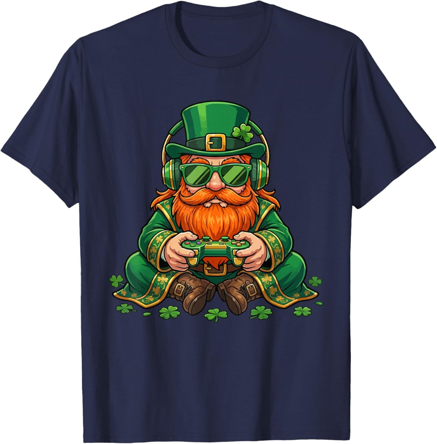 Video Game Leprechaun St Patricks Day Gamer Kids Boys Gaming T-Shirt - T-Shirt | Navy