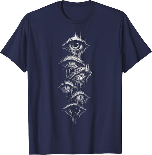 Eyes Eyeballs Goth Grunge Alt Y2K Weird Strange Aesthetic T-Shirt - T-Shirt | Navy