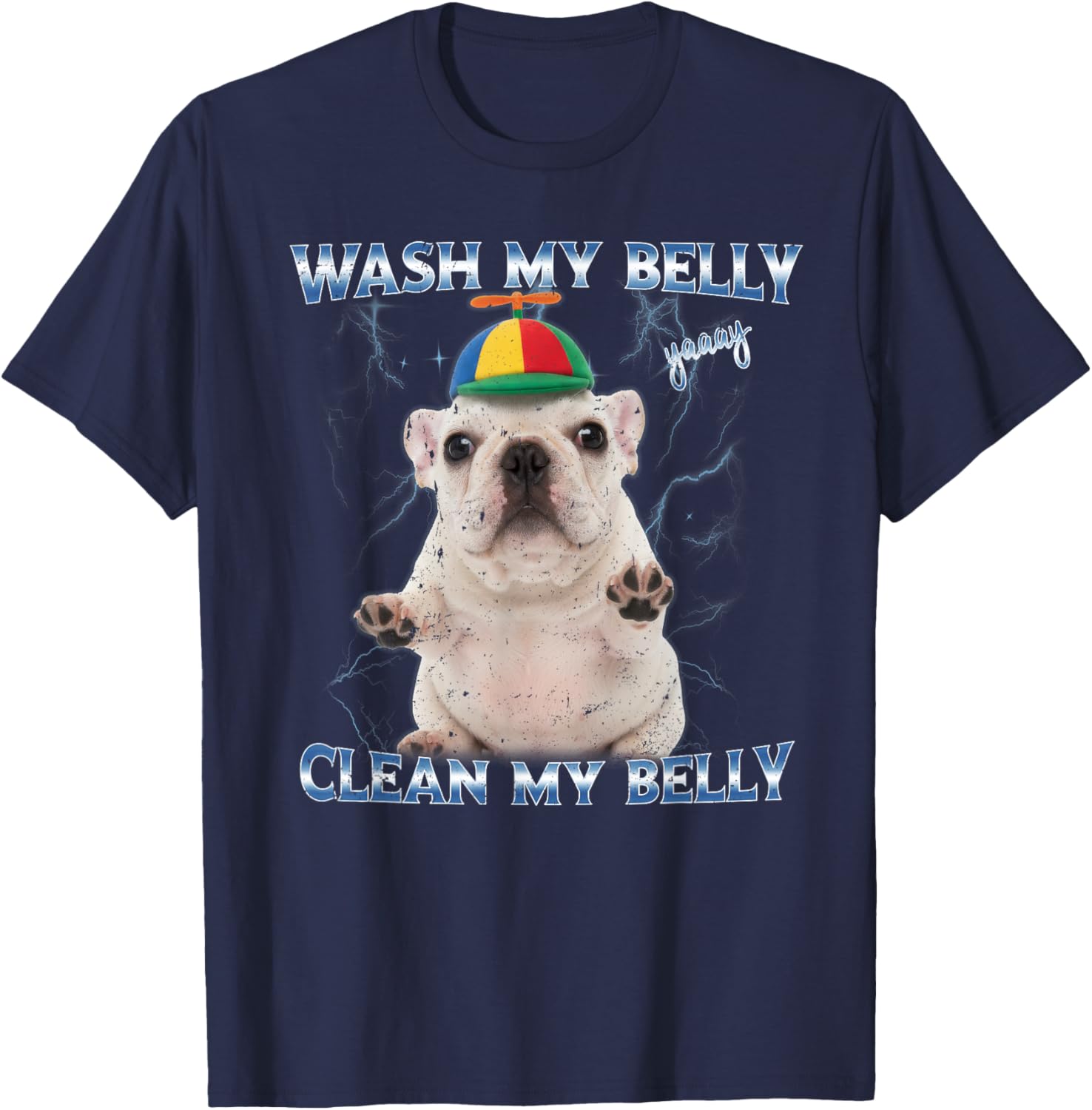 Pibble Wash Clean My Belly Funny Meme T-Shirt - T-Shirt | Navy