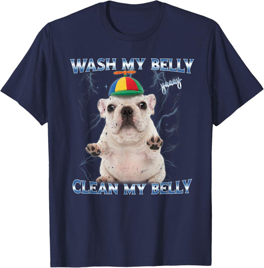 Pibble Wash Clean My Belly Funny Meme T-Shirt - T-Shirt | Navy