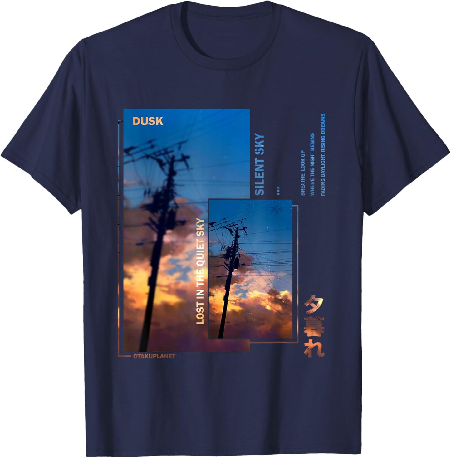 Silent Sky in Japanese 80's 90's Retro Vaporwave Harajuku T-Shirt - T-Shirt | Navy