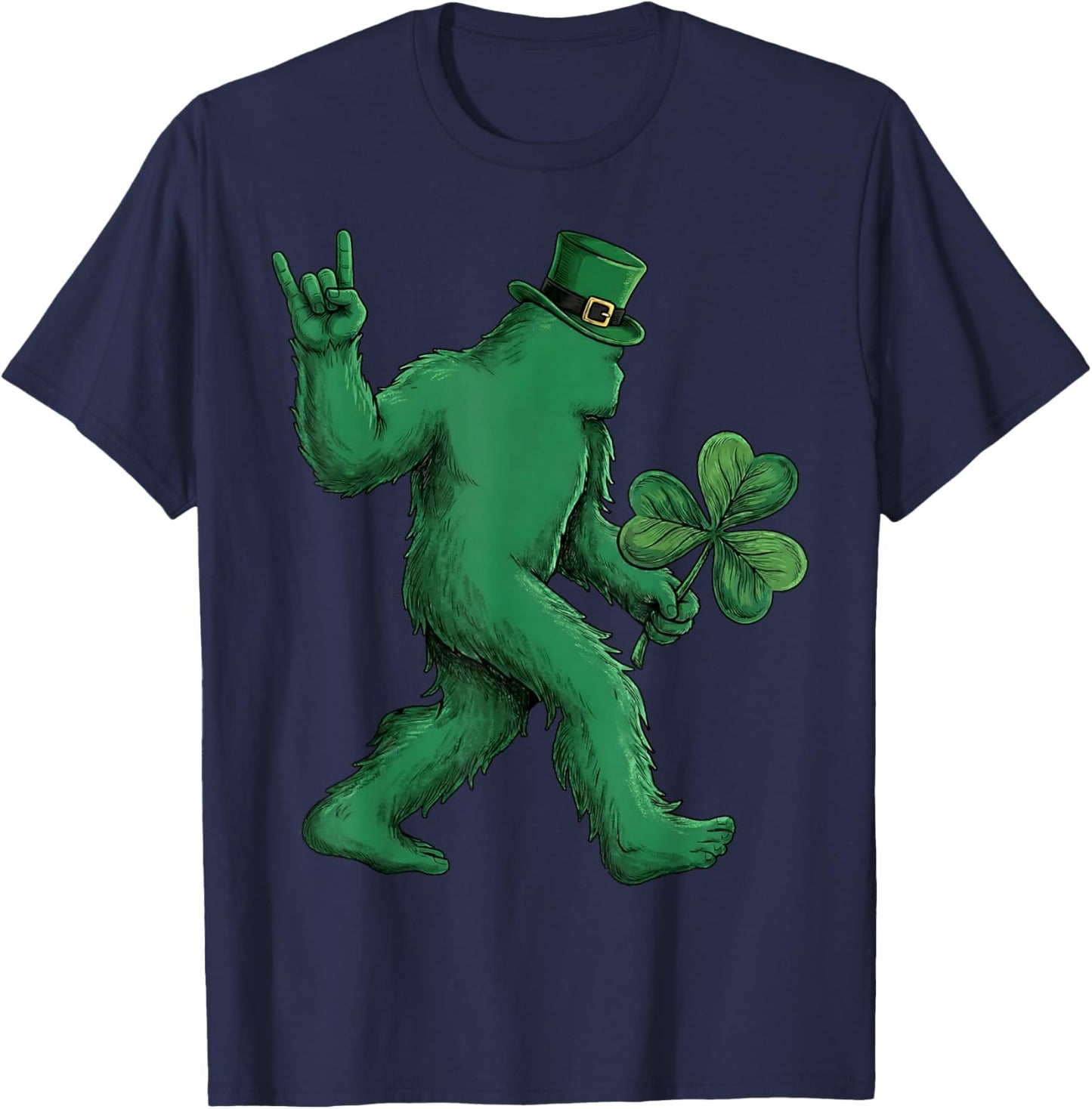 St Patricks Day Bigfoot Rock Sasquatch Leprechaun Shamrock T-Shirt - T-Shirt | Navy