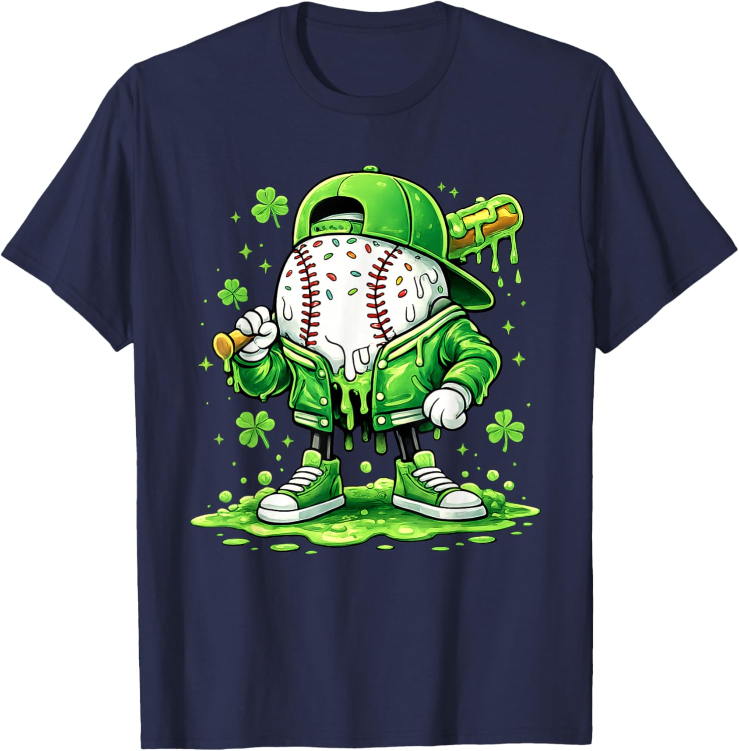 Baseball St Patricks Day Carnival Party Ice Cream Drip Boys T-Shirt - T-Shirt | Navy