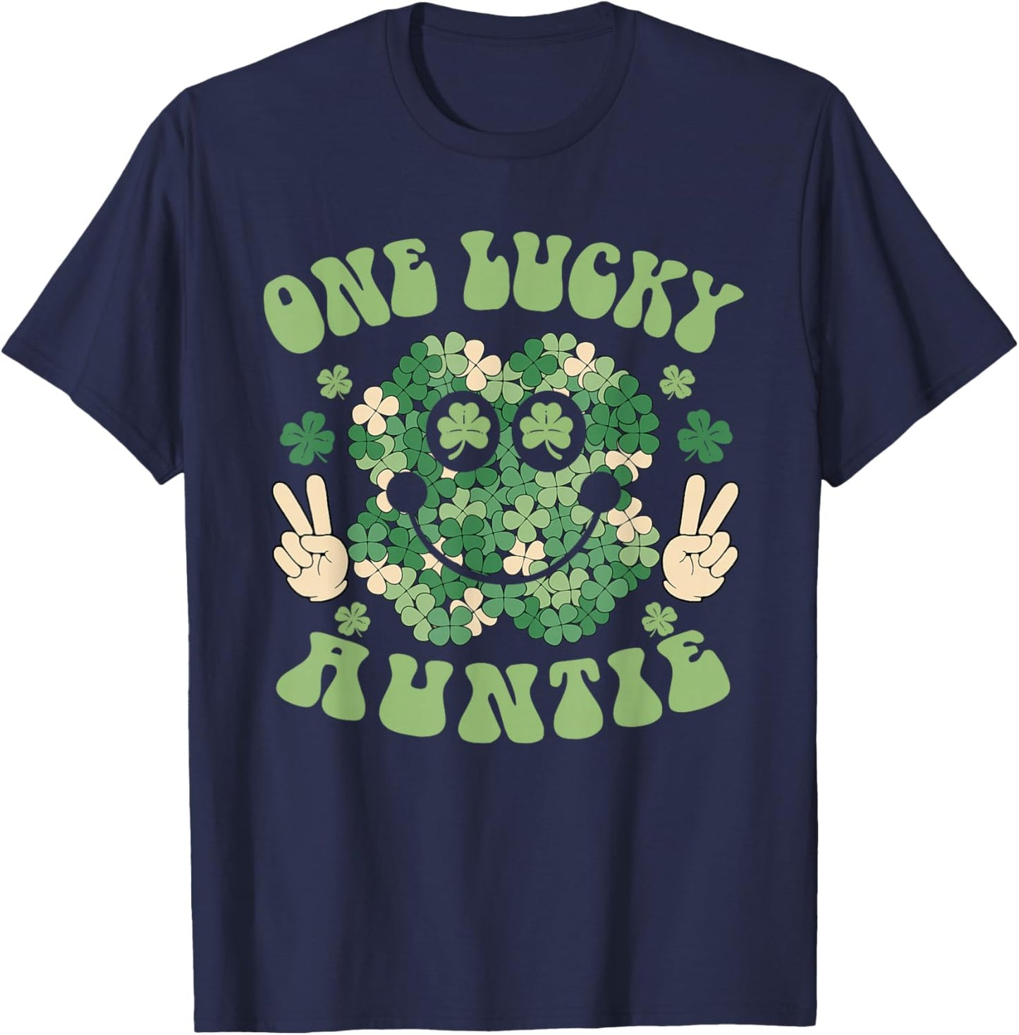 St Patricks Day Family Matching Groovy One Lucky Auntie T-Shirt - T-Shirt | Navy