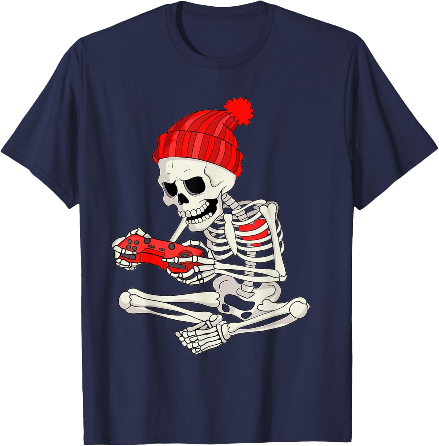 Funny Boys Valentines Skeleton Gamer Video Games Gaming T-Shirt - T-Shirt | Navy