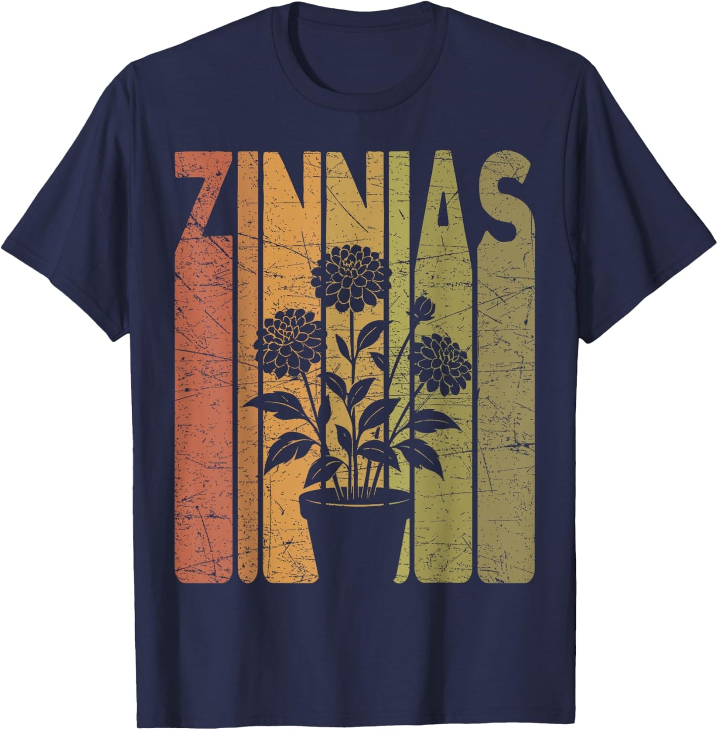 Zinnias Vintage Botanist Retro Zinnia Flower Gardening T-Shirt - T-Shirt | Navy