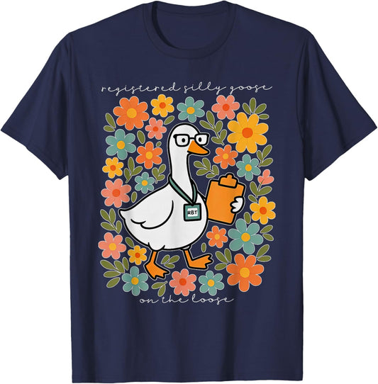 Floral Registered Silly Goose Behavior Technician ABA RBT T-Shirt - T-Shirt | Navy