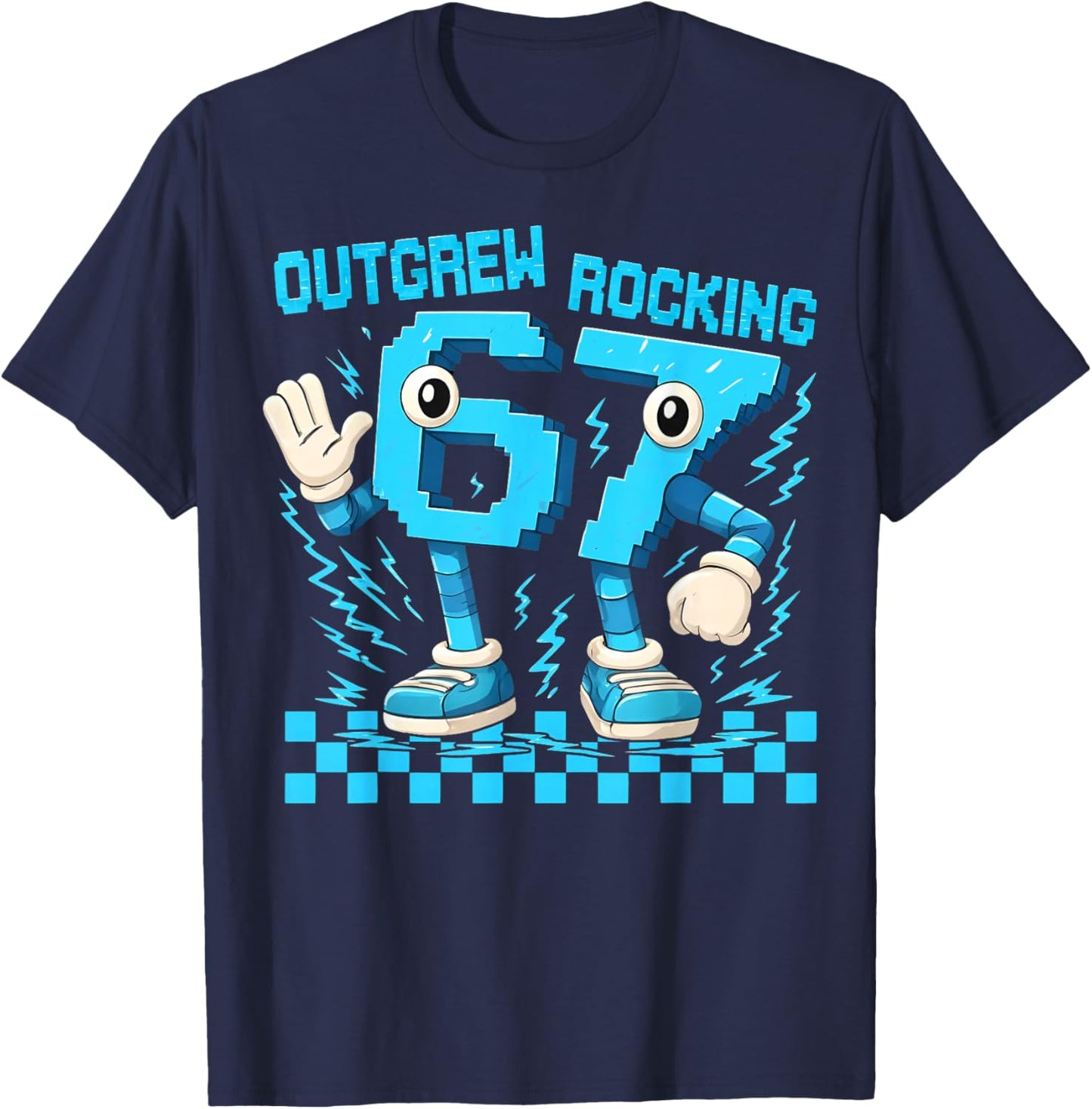 Funny Brainrot Outgrew 6 Rocking 7 Birthday Boy Gift Kid T-Shirt - T-Shirt | Navy