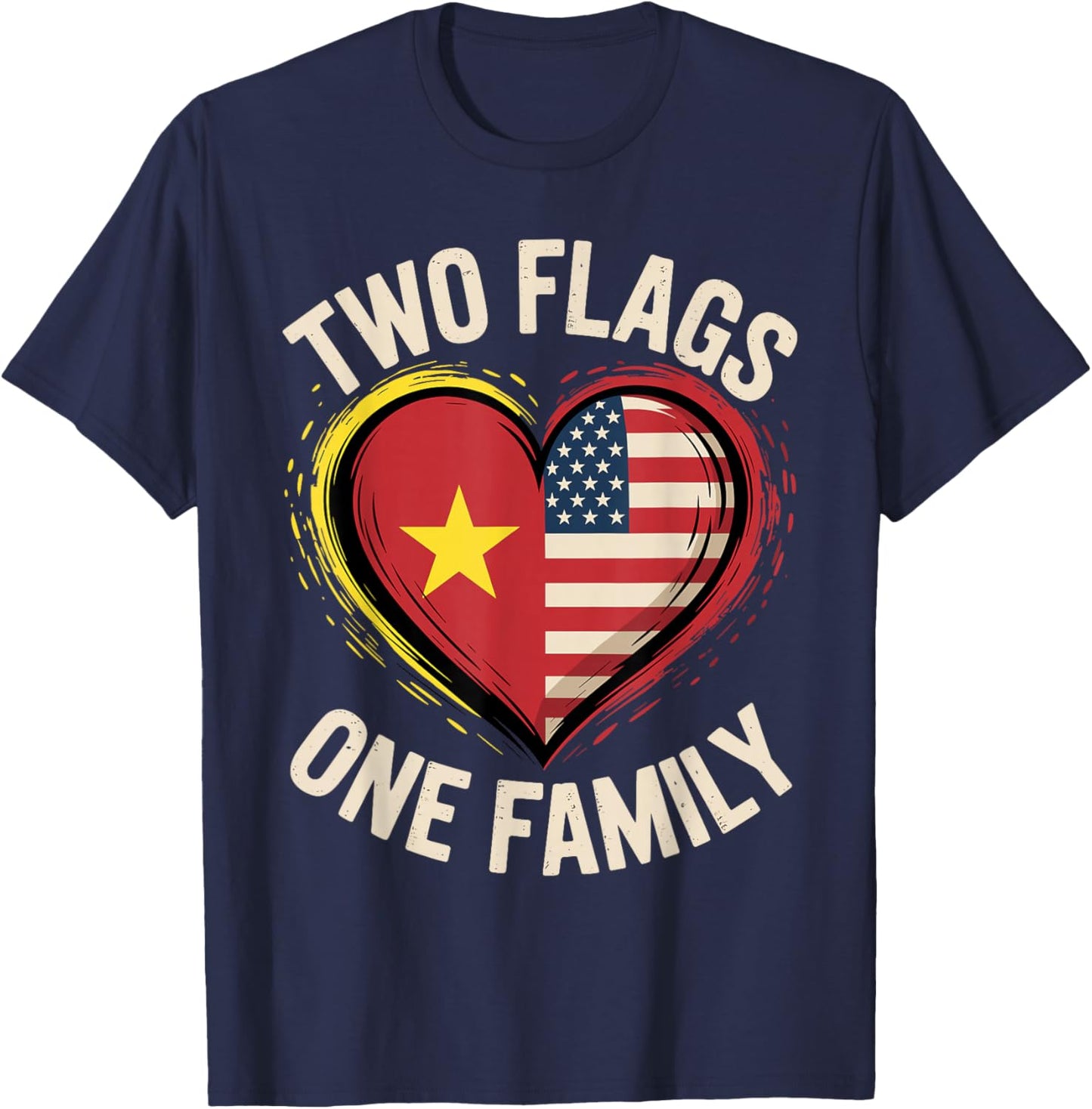 Vietnam USA Two Flags One Family American Vietnamese Roots T-Shirt - T-Shirt | Navy