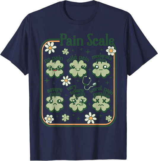 Pain Scale Kawai Shamrock Funny ICU Nurse St Patrick's Day T-Shirt - T-Shirt | Navy