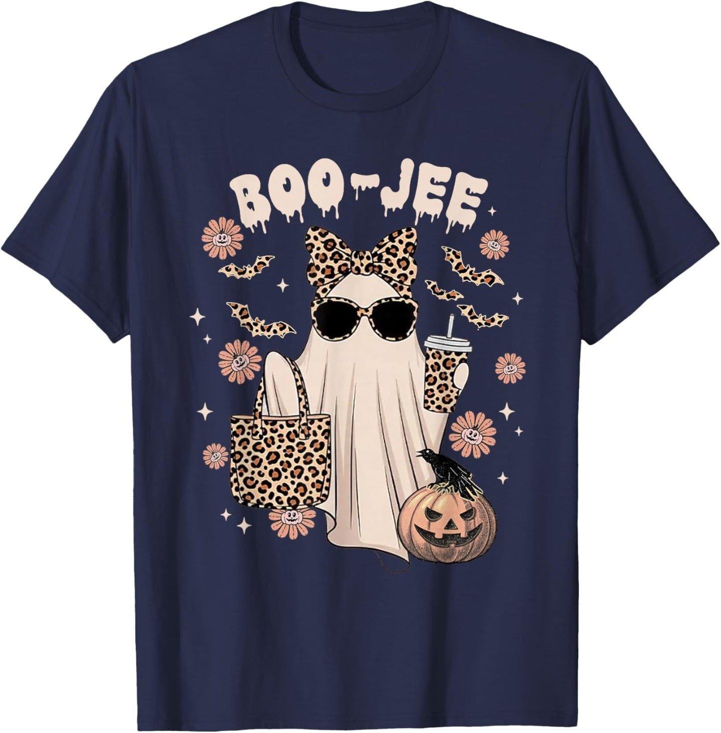Boo JEE Ghost Shirt Spooky Vibes Halloween Boujee Women T-Shirt - T-Shirt | Navy