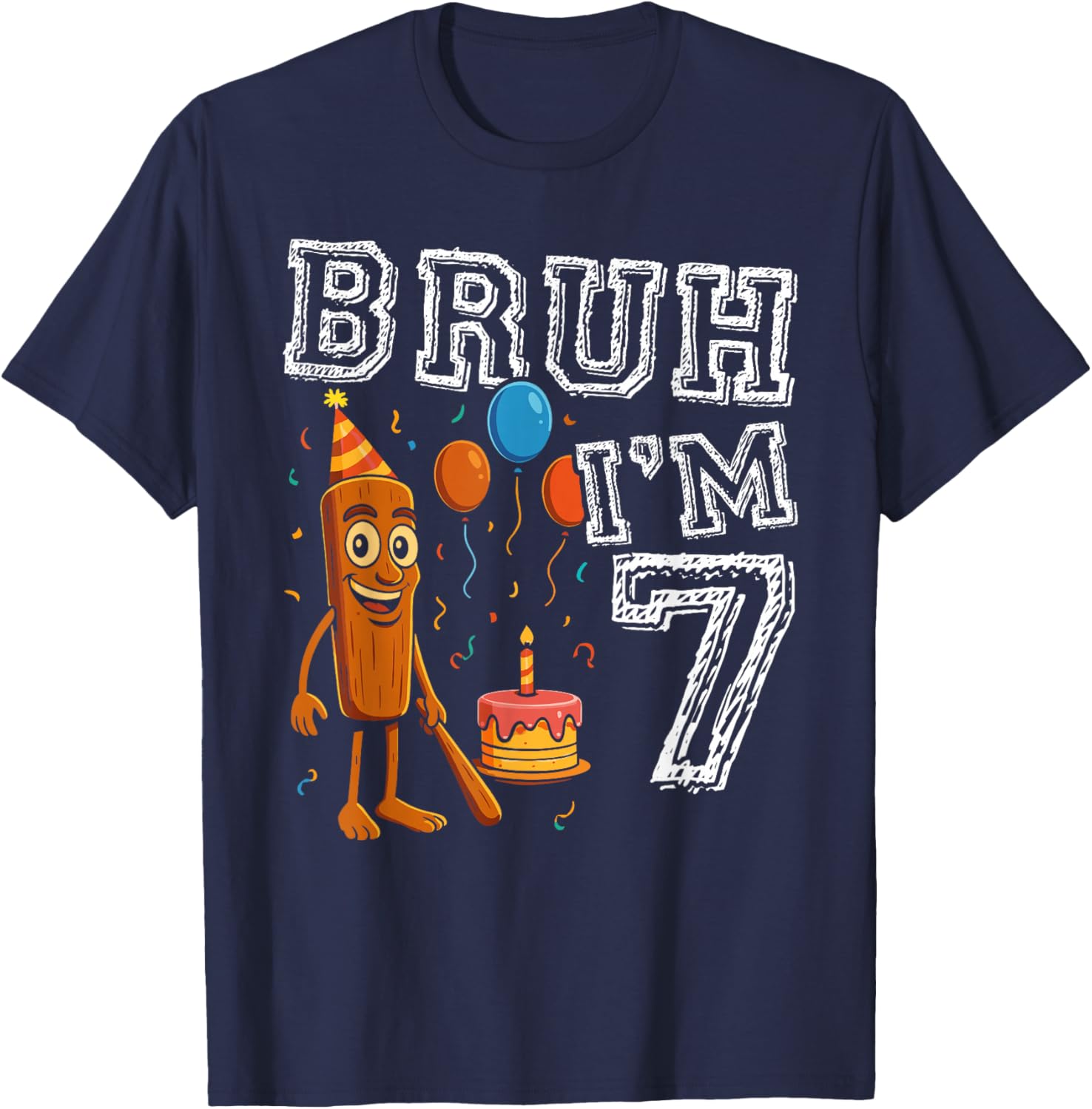 Italian Brainrot Bruh I'm 7 Age 7th Kids Boys Girls T-Shirt - T-Shirt | Navy