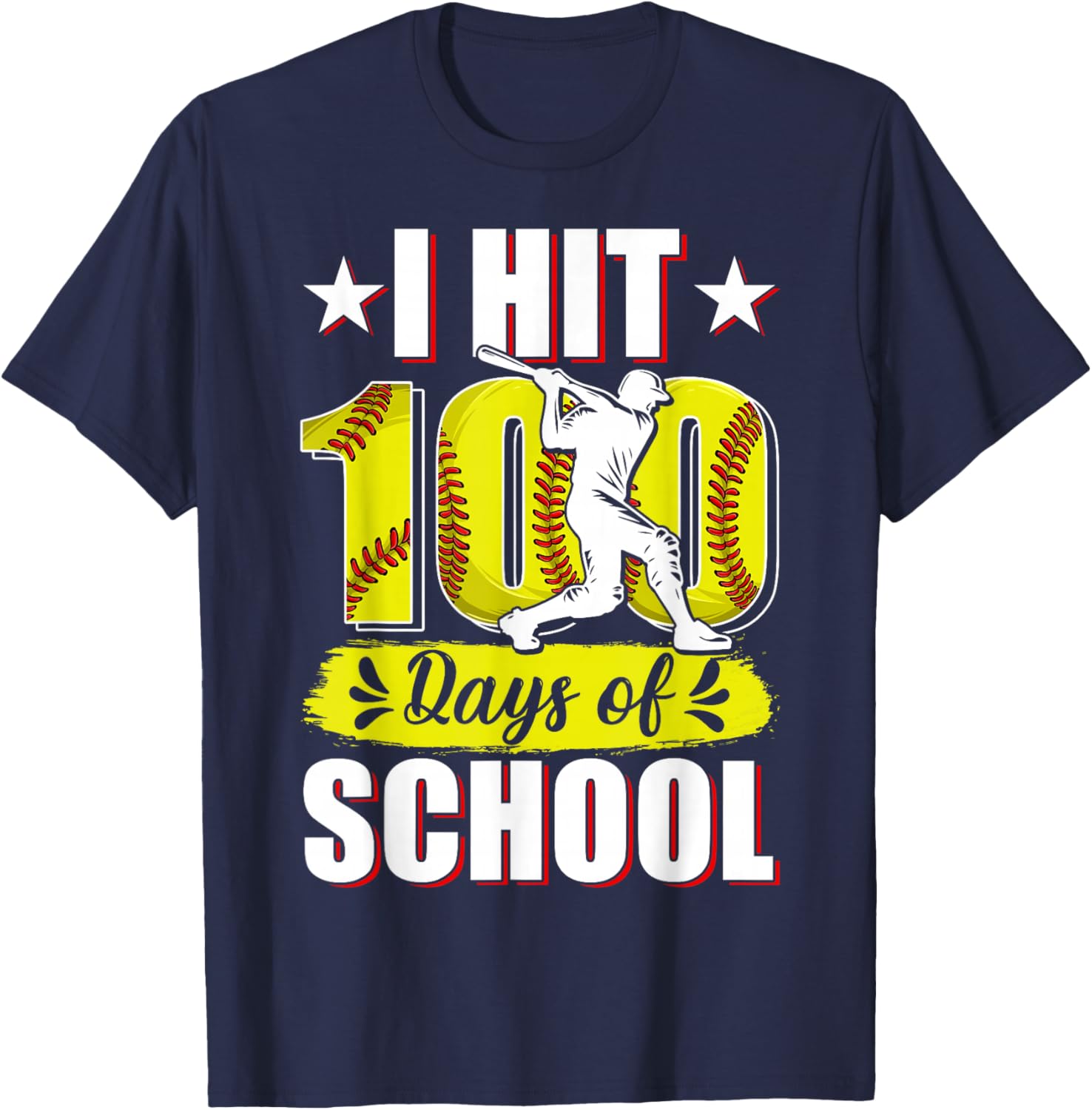 I Hit 100 Days of School Softball 100th Day of School Boys T-Shirt - T-Shirt | Navy