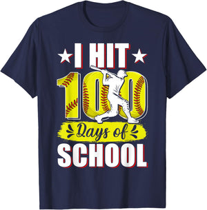 I Hit 100 Days of School Softball 100th Day of School Boys T-Shirt - T-Shirt | Navy