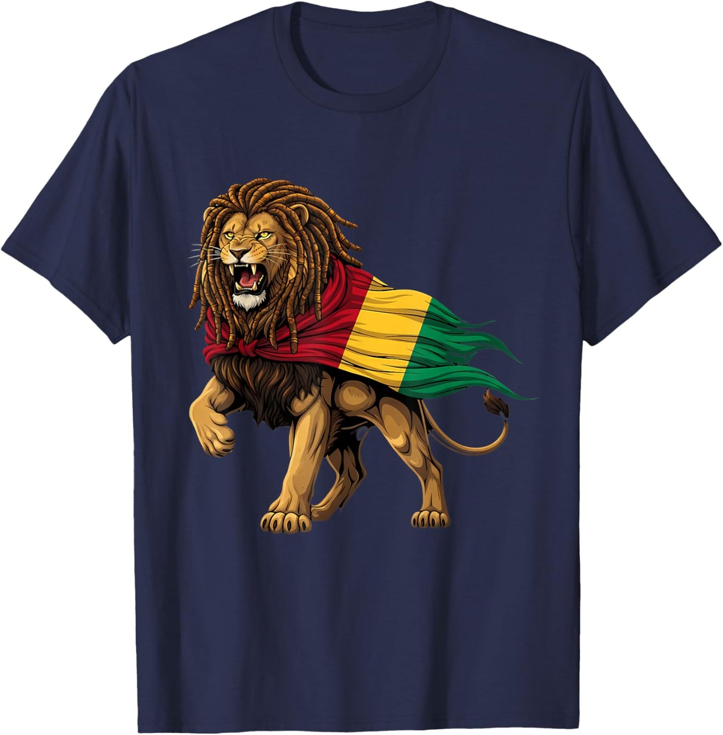 Jamaican Lion of Judah Rastafari Roots Rasta Reggae Music T-Shirt - T-Shirt | Navy