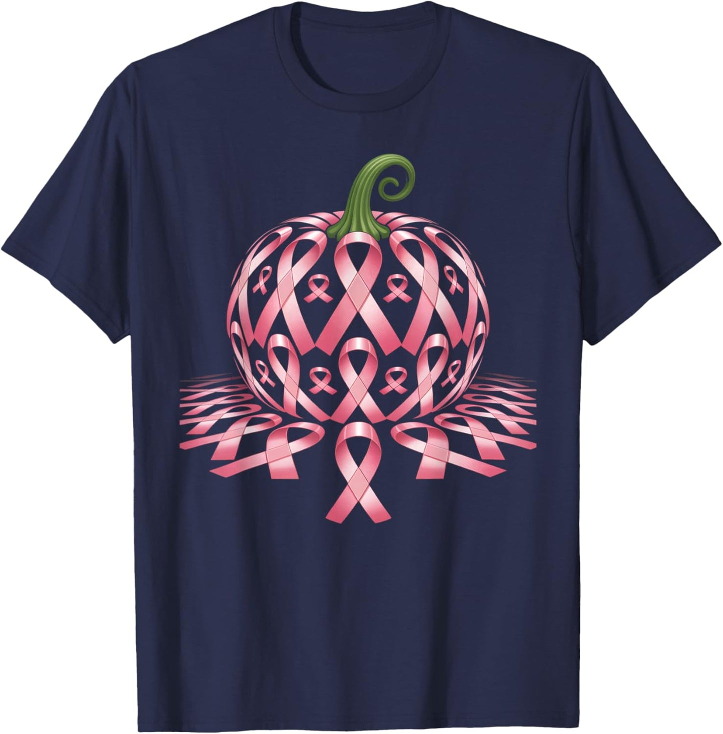 Halloween Pink Ribbon Pumpkin Breast Cancer Awareness T-Shirt - T-Shirt | Navy