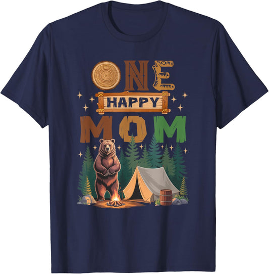 One Happy Mom Camper 1St Birthday Camping Bear T-Shirt - T-Shirt | Navy
