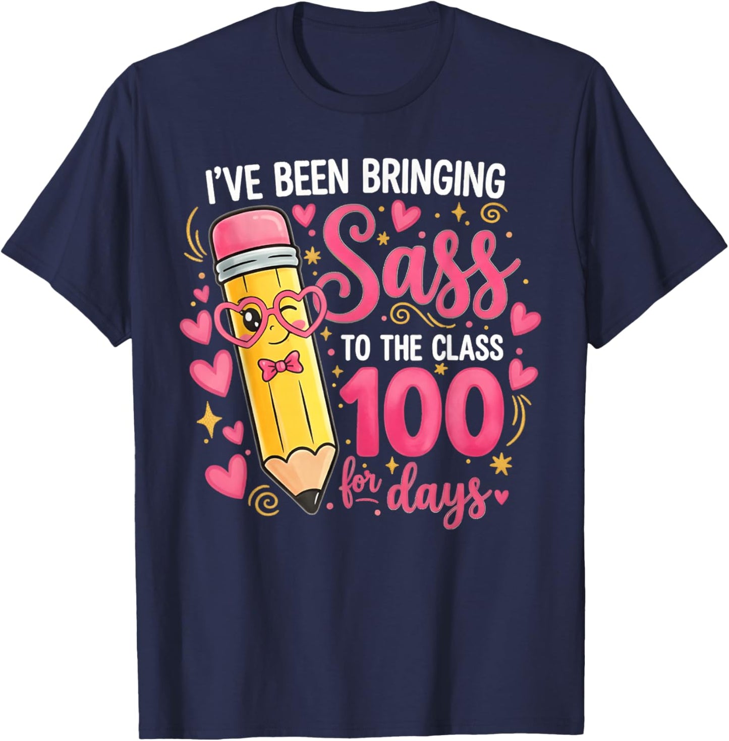 Bringing Sass to The Class for 100 Days of School Cute Bow T-Shirt - T-Shirt | Navy