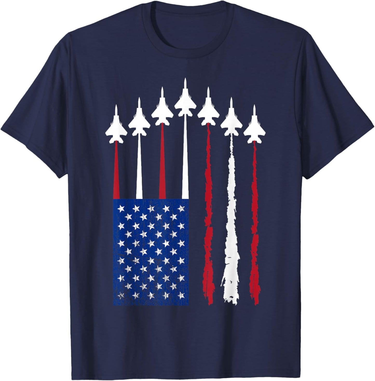 American Flag Fighter Jets Patriotic USA Red White and Blue T-Shirt - T-Shirt | Navy