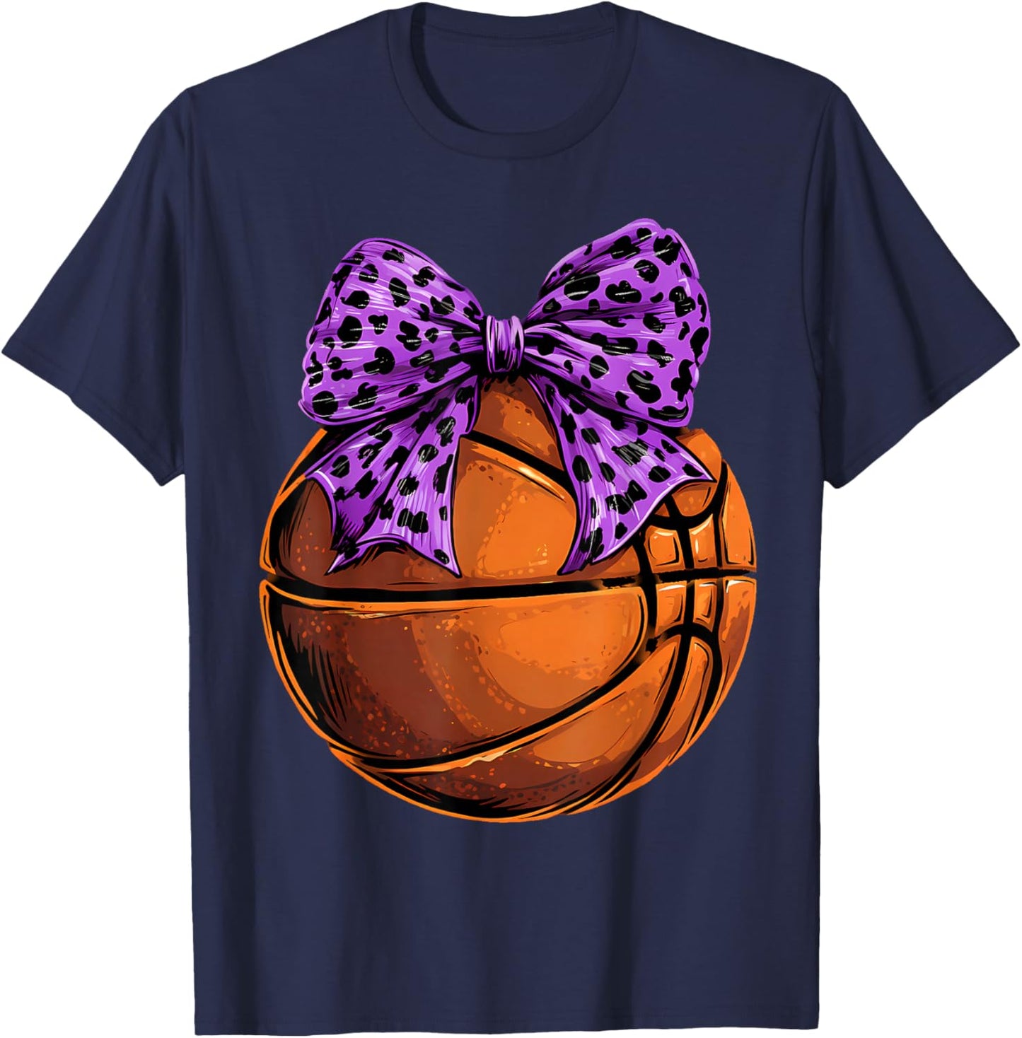 Basketball Coquette Bow Cute Basketball Player T-Shirt - T-Shirt | Navy