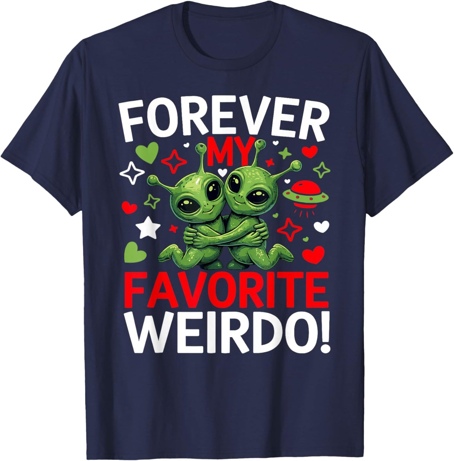 Valentines Day Cute Alien Funny Couple Quirky Humor Sci-fi T-Shirt - T-Shirt | Navy