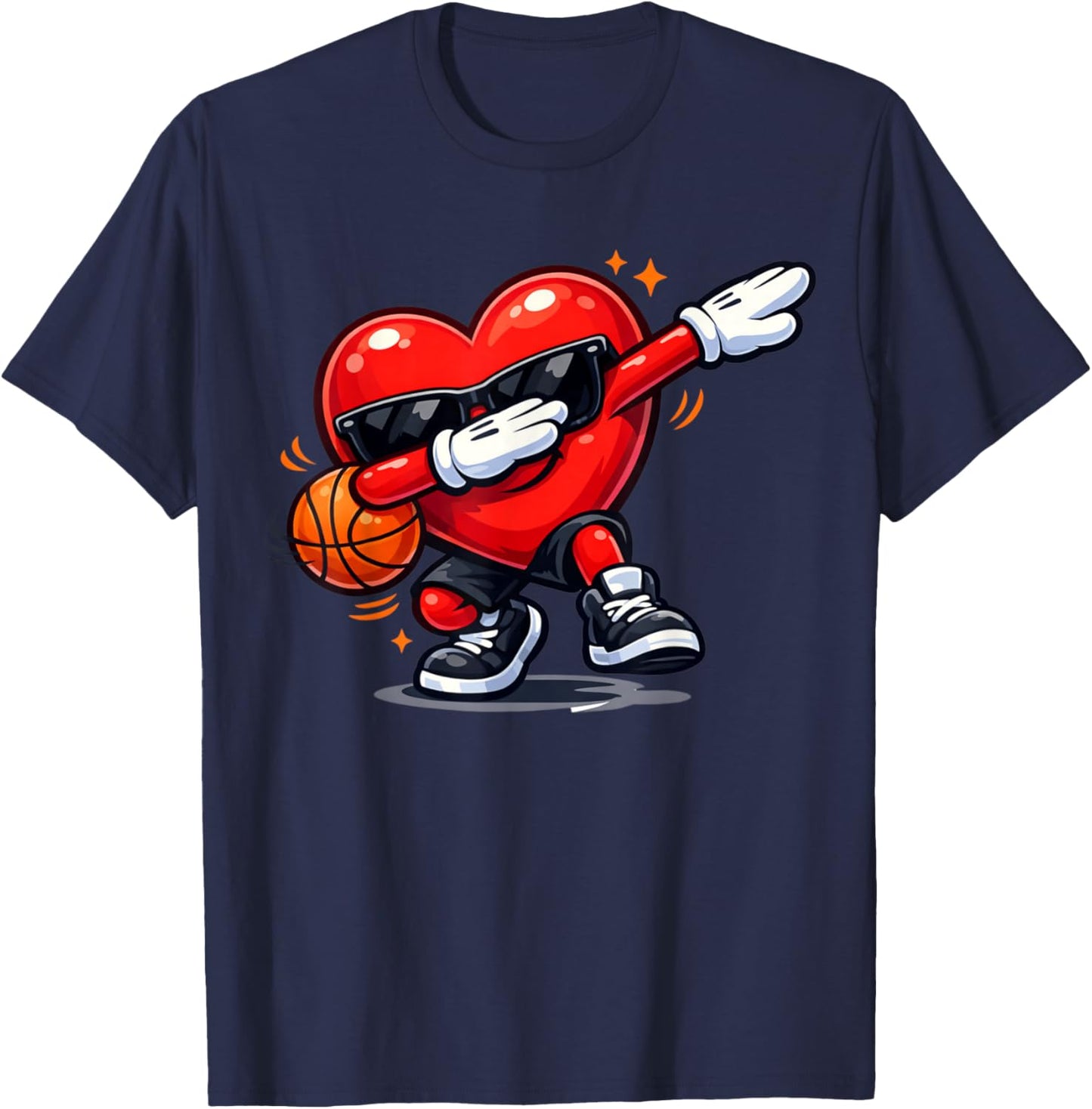 Valentines Day Basketball Funny Dabbing Red Heart Love Boys T-Shirt - T-Shirt | Navy