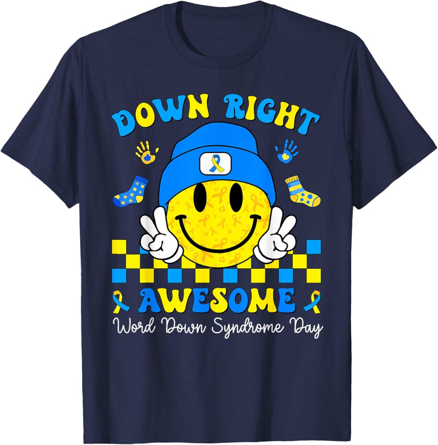 Down Right Awesome World Down Syndrome Day 321 Awareness T-Shirt - T-Shirt | Navy
