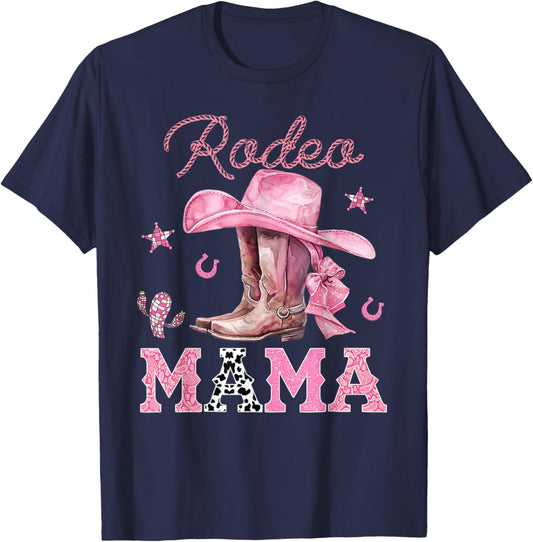 Rodeo Mama Pink Boots Coquette Cow-Girl Birthday Party T-Shirt - T-Shirt | Navy