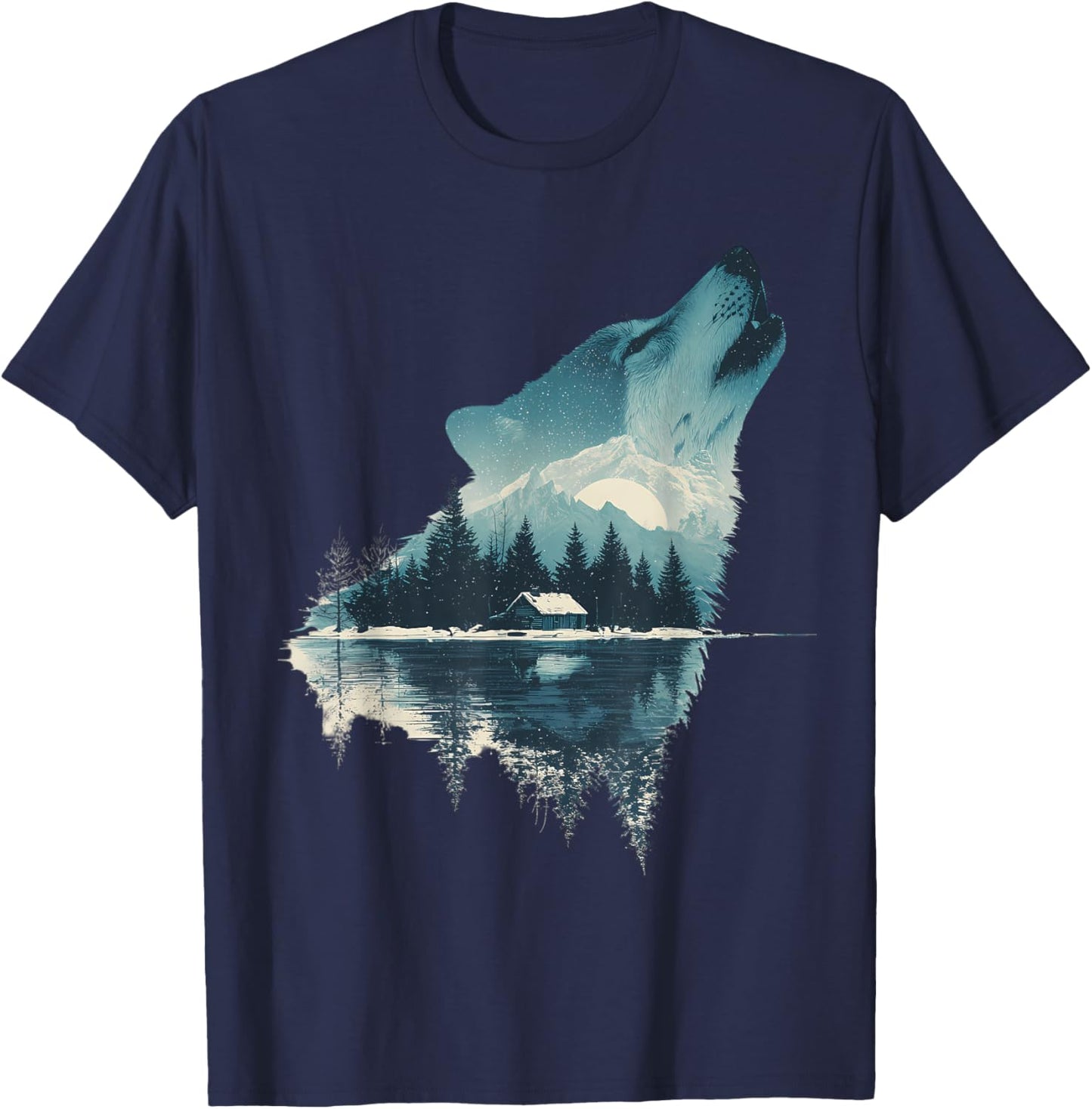 Wolf Animal Face Art Graphic Wildlife Colorful Wolf Lover T-Shirt - T-Shirt | Navy