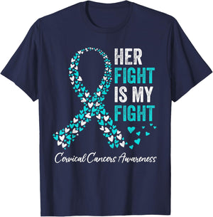 Support Cervical Cancer Awareness Ribbon Teal Family T-Shirt - T-Shirt | Navy