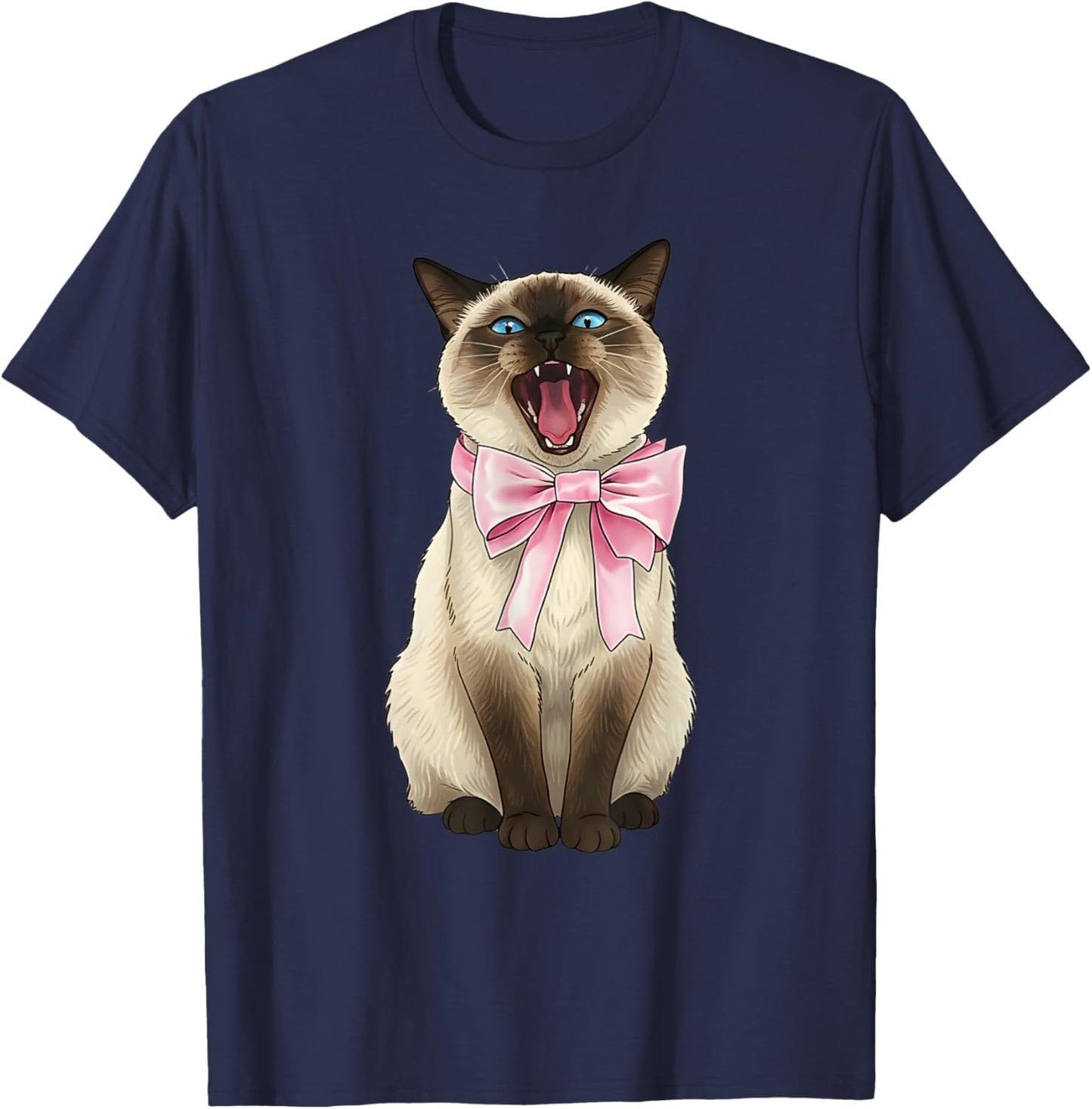 Coquette Cat with Pink Ribbon Bow Funny Girls Valentine T-Shirt - T-Shirt | Navy