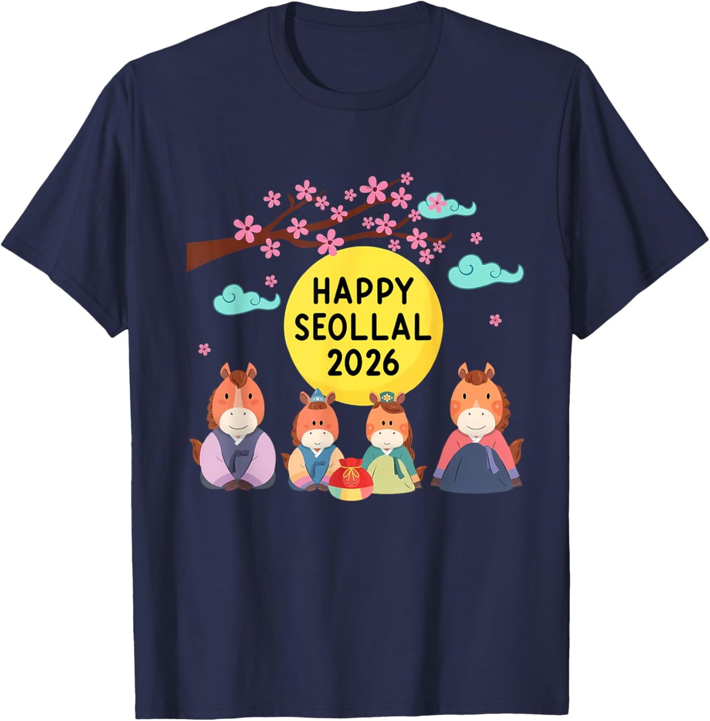 Seollal 2026 Korean Lunar New Year Decorations Year of Horse T-Shirt - T-Shirt | Navy
