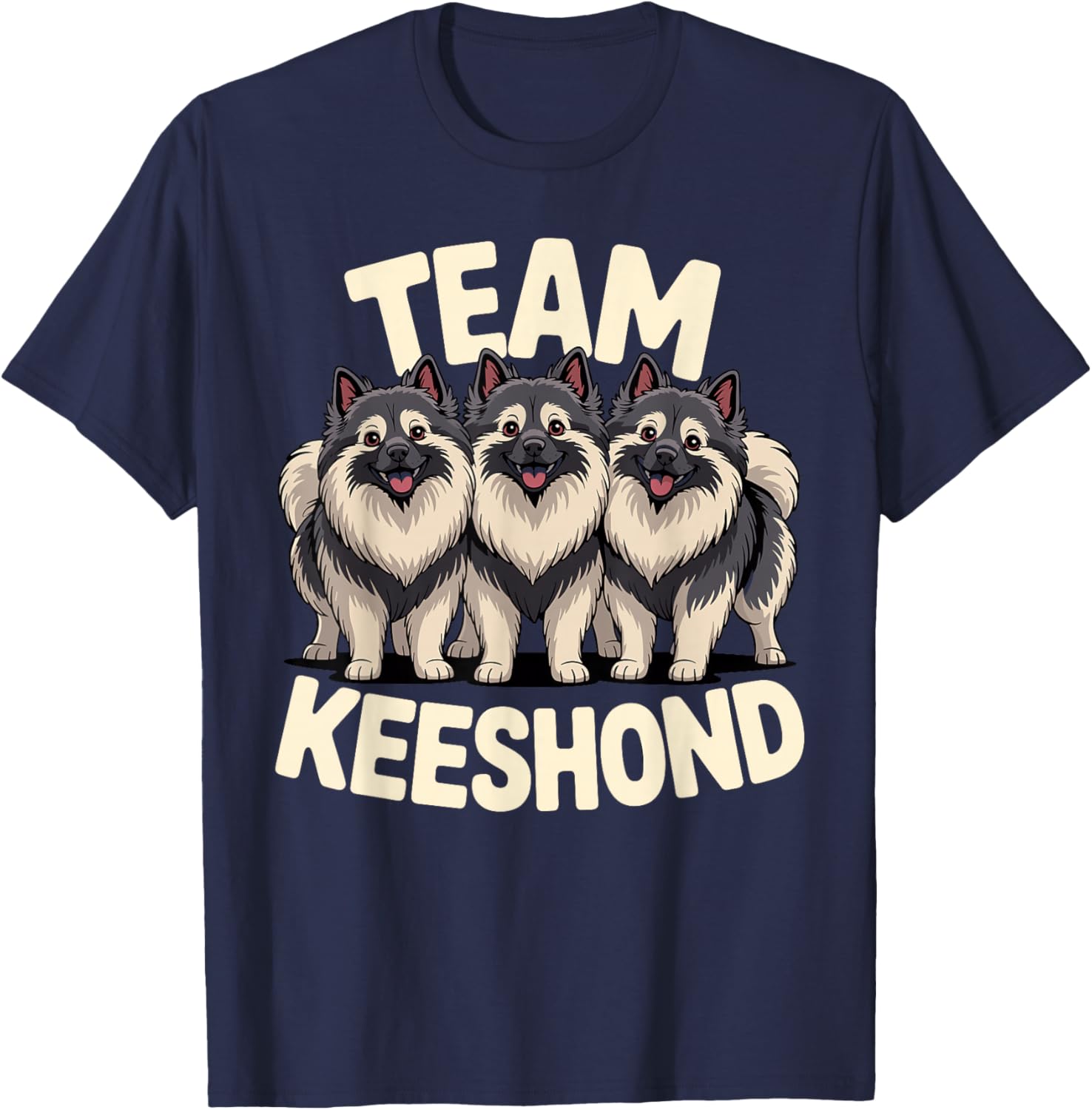 Puppy Cartoon Dutch Barge Dog Pet Dog Breed Team Keeshond T-Shirt - T-Shirt | Navy
