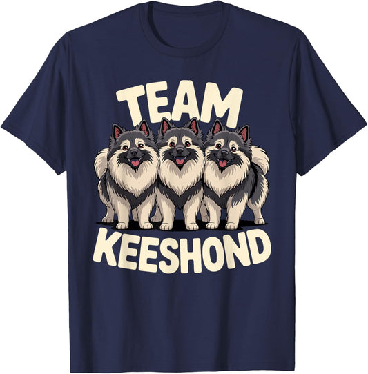 Puppy Cartoon Dutch Barge Dog Pet Dog Breed Team Keeshond T-Shirt - T-Shirt | Navy