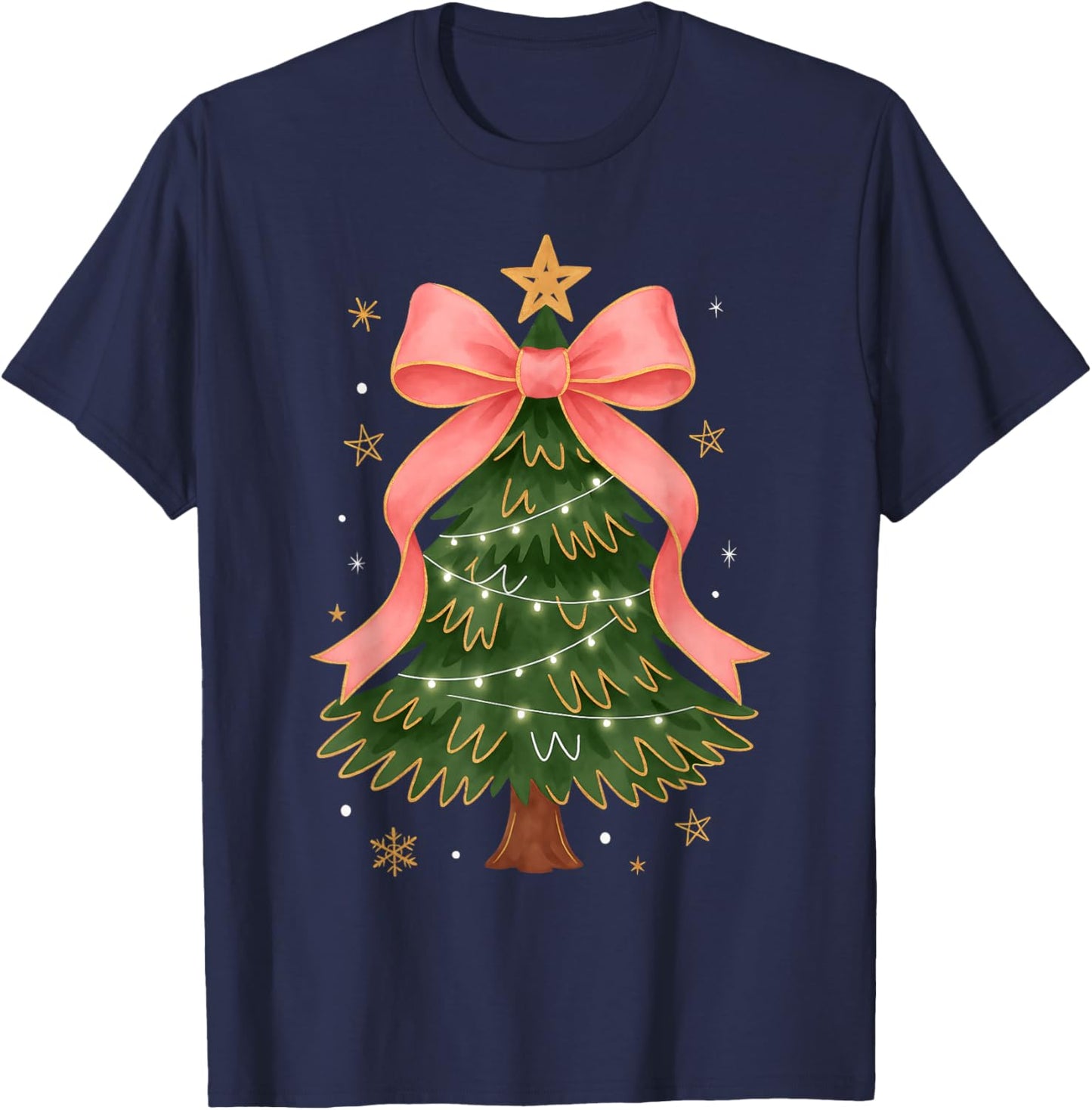 Christmas Tree Xmas Holiday Coquette Bow Girly Women T-Shirt - T-Shirt | Navy