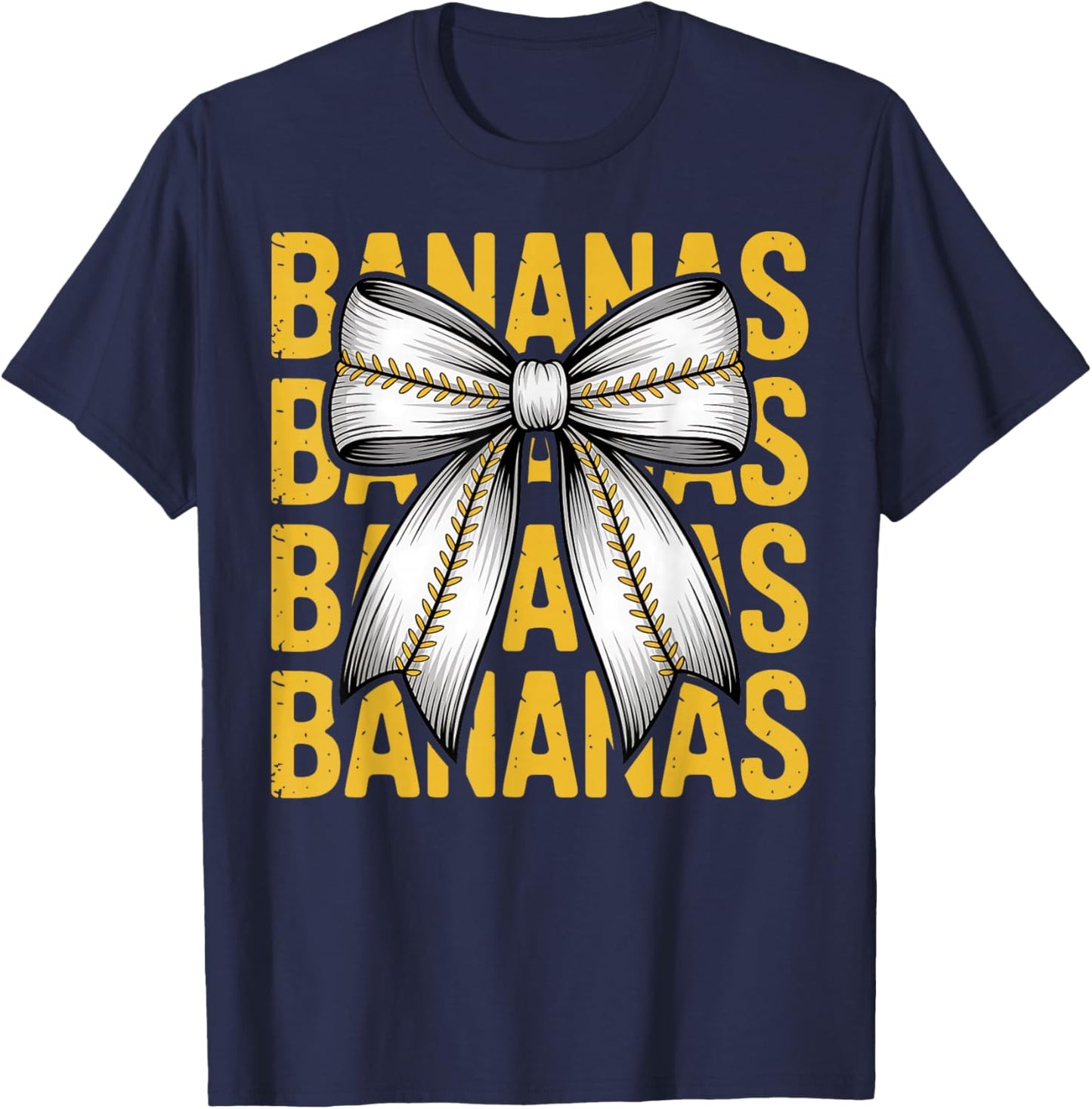 Bananas Coquette Bow Retro Stacked Text Women Girls Kids T-Shirt - T-Shirt | Navy