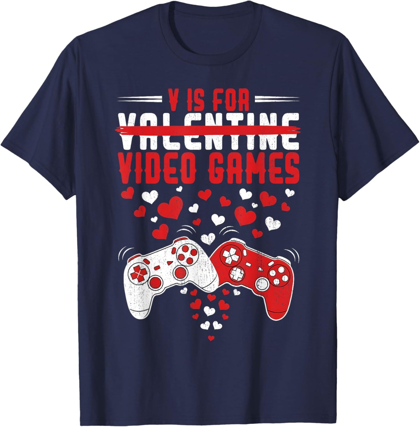V is for Video Games Funny Valentines Gamer Boy Men Kids T-Shirt - T-Shirt | Navy