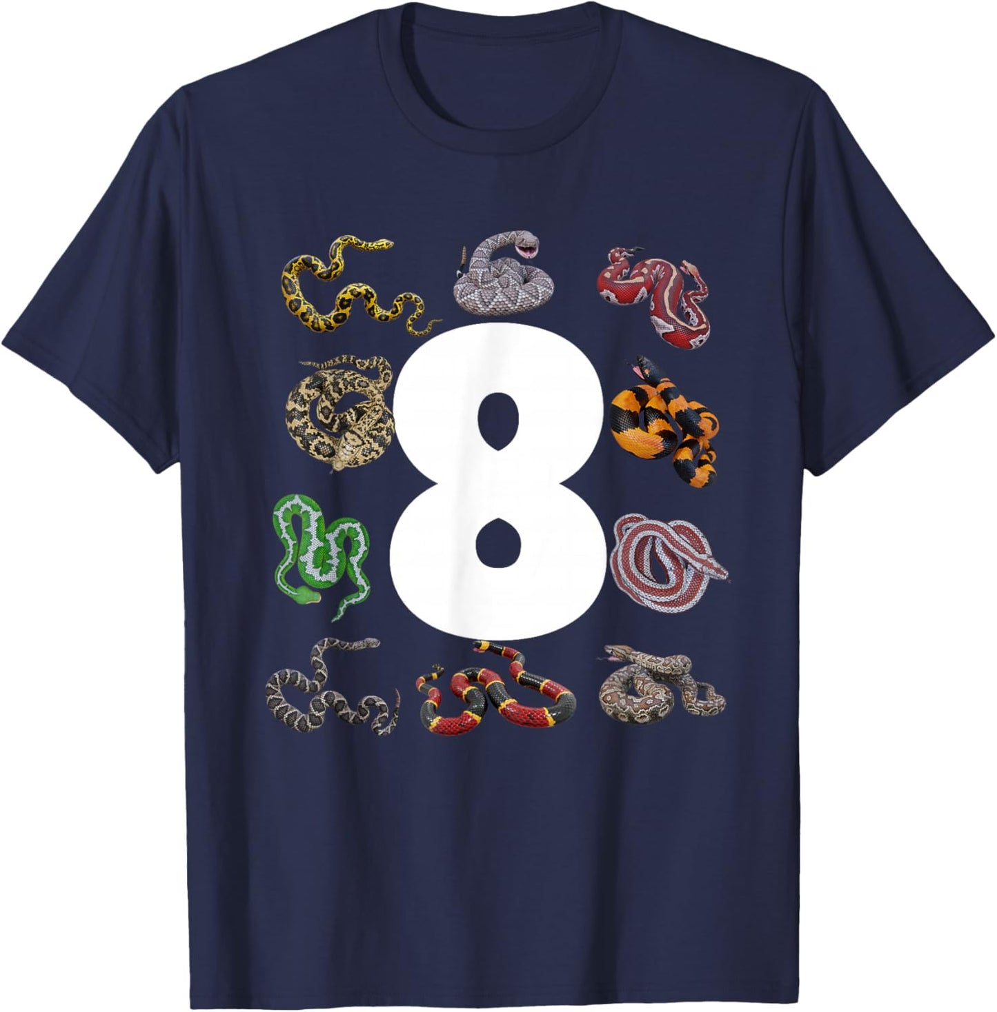 8th Snake Birthday Party Eight Year Old Snake Lover Birthday T-Shirt - T-Shirt | Navy