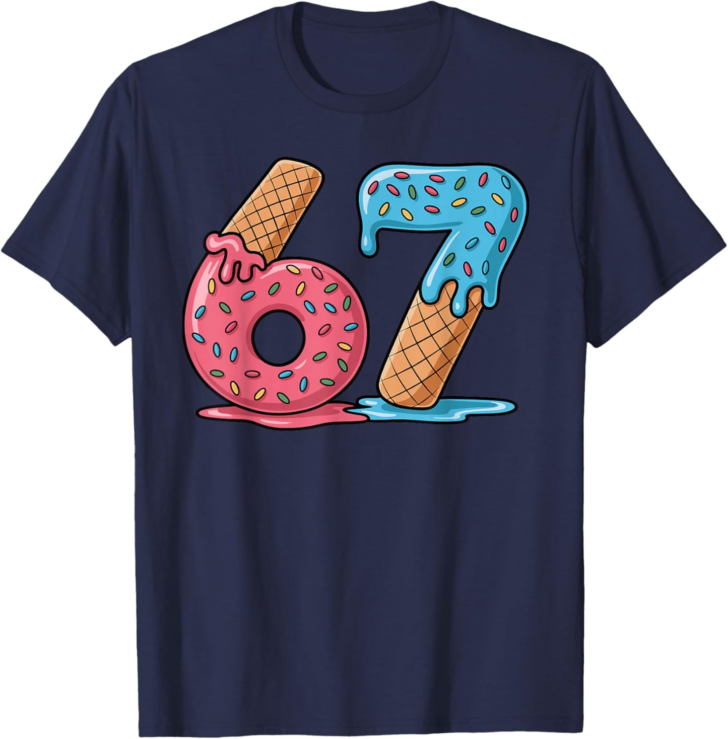 67 Ice Cream Drip Meme Six Seven Gen Alpha Slang T-Shirt - T-Shirt | Navy