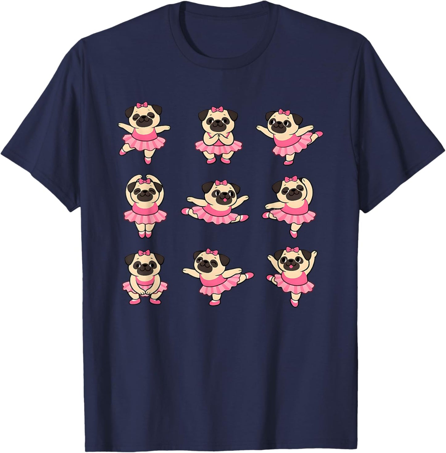 Cute Ballet Pug Puppy in Pink Tutu Dancing T-Shirt - T-Shirt | Navy