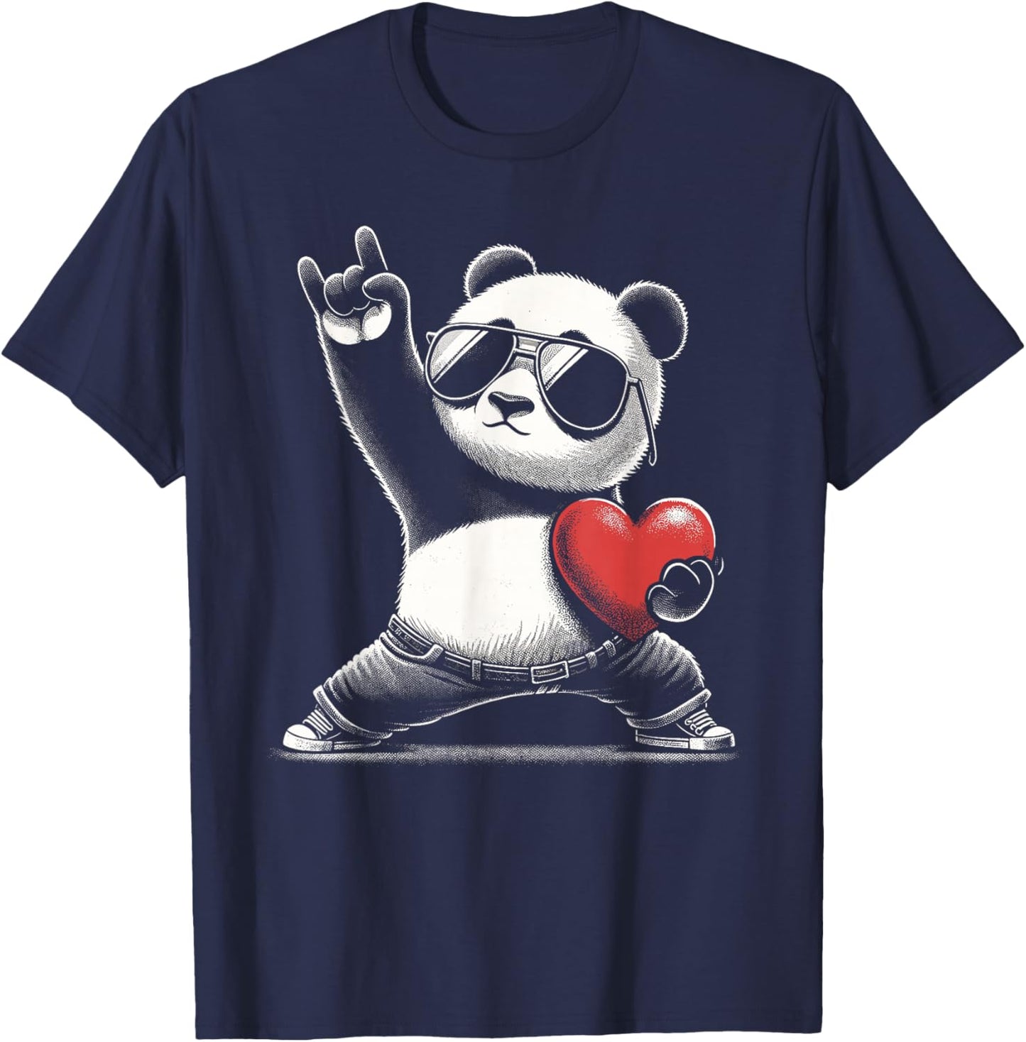 Retro Panda Rock Men Women Kids Funny St. Valentine's T-Shirt - T-Shirt | Navy